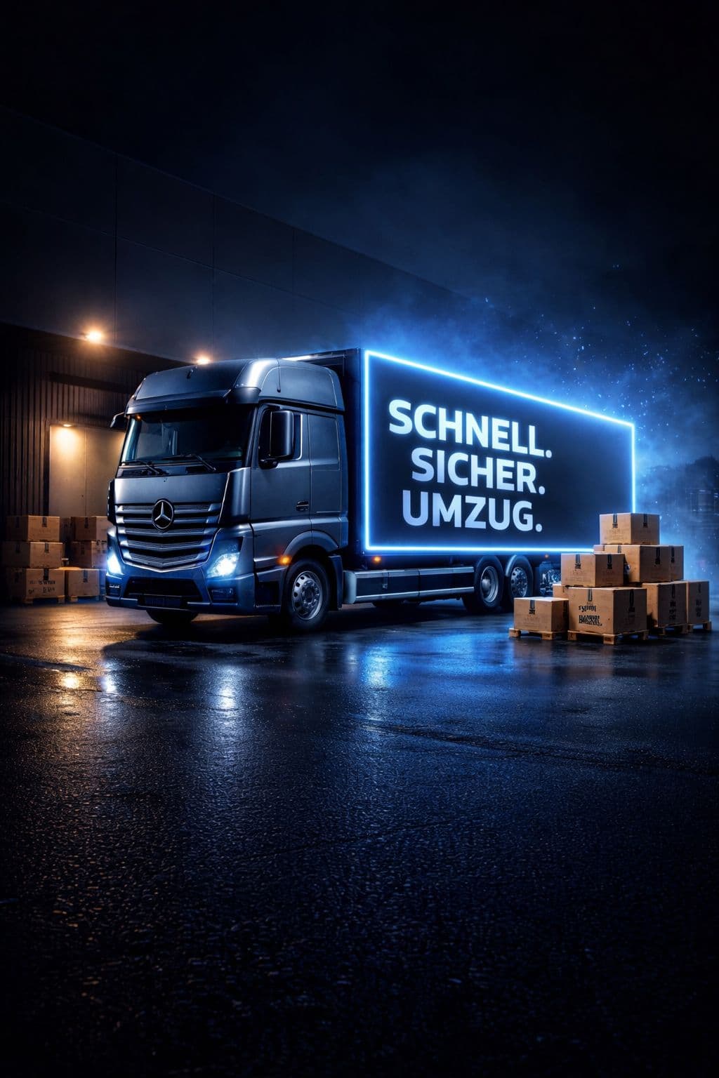 Umzugsfahrzeug bei Nacht